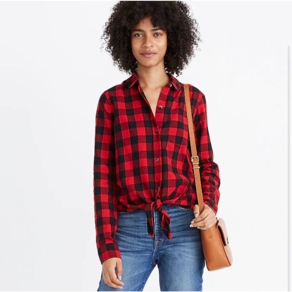 Madewell Flannel Tie Front Shirt in Buffalo Check Size M